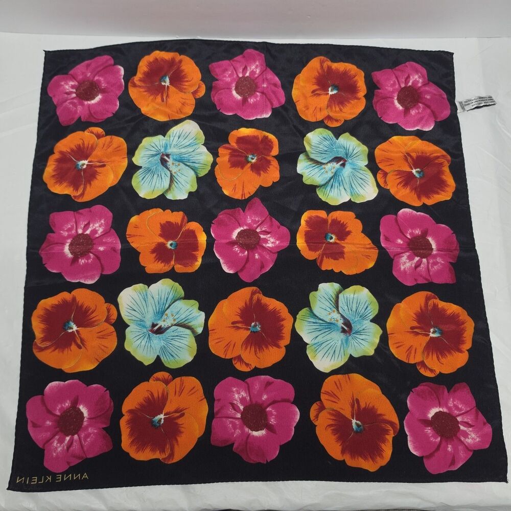 Anne Klein Collection XIIX Women's Silk Square Scarf Multicolor Hibiscus 21x21" - Picture 5 of 7